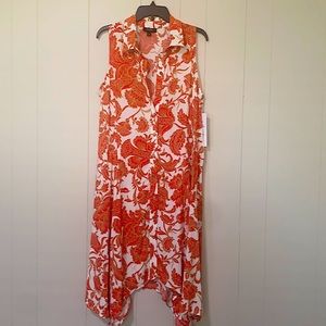 MSK. Size large. Red patterned funky dress. Asymmetrical. Long